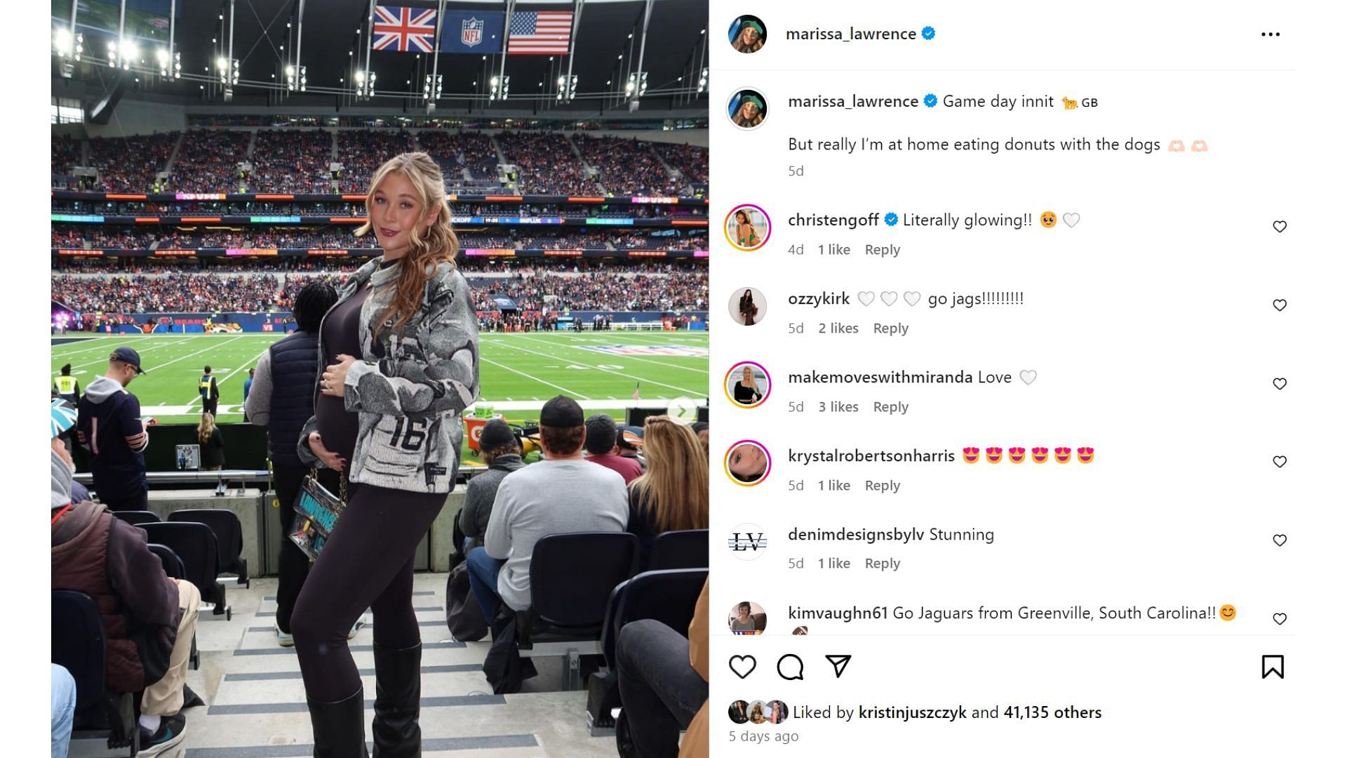 Trevor Lawrence's wife Marissa captures moments from the London game arena [Image credit: @marissa_lawrence]