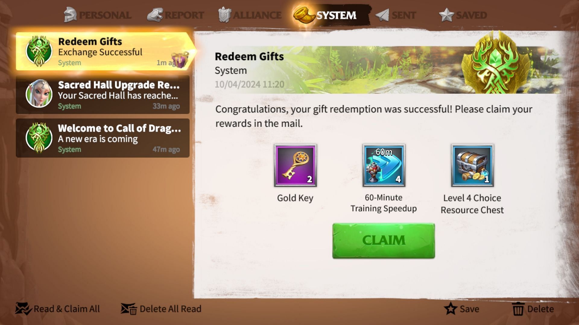 You can get various in-game items by redeeming the codes in Call of Dragons (Image via Farlight Games)