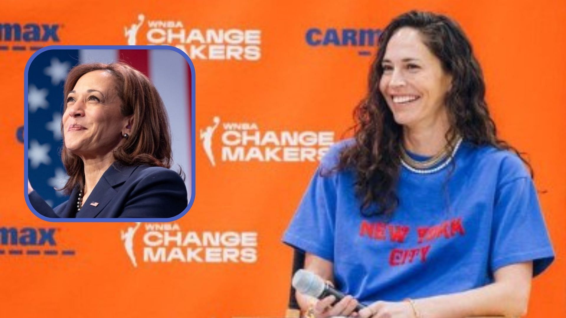 Sue Bird says she is voting for Kamala Harris, encourages fellow Americans to do so.  (Photos from Sue Bird