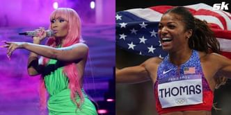 Rapper Nicki Minaj expresses her admiration and congratulates Gabby Thomas after meeting her at the US Vogue event