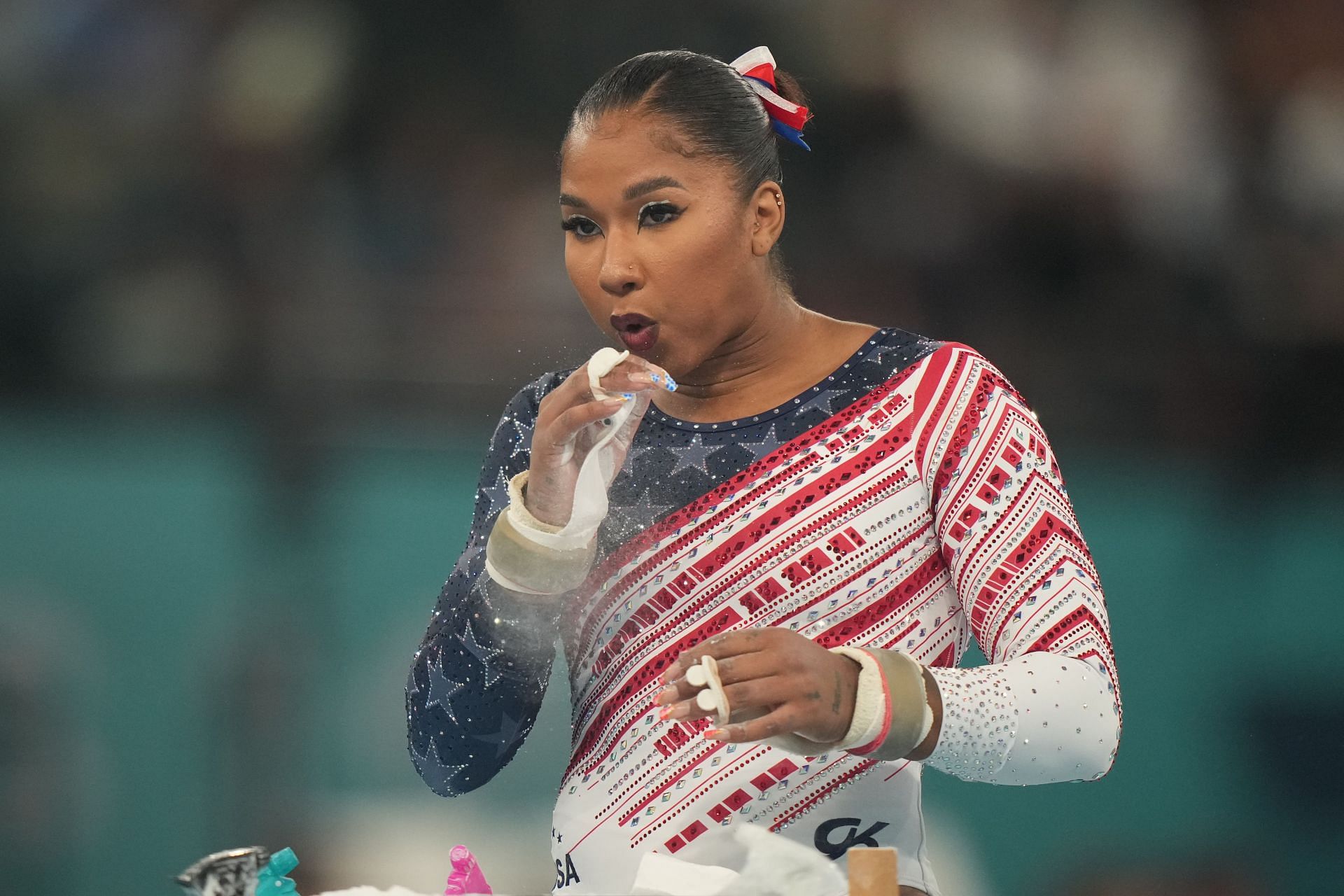 Jordan Chiles gearing up to perform at the 2024 Summer Olympics - Day 4 - (Source: Getty)