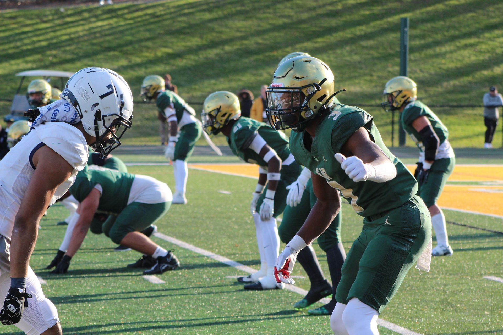 Jahmir Joseph (right) from St. Joseph&#039;s Regional (Montvale, NJ) prepares to defend the goal line in last season&#039;s NJSIAA Non Public A first-round playoff game against Seton Hall Prep&#039;s (West Orange) Julius Vicari.