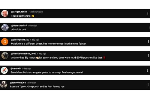 Screenshot of fans' comments