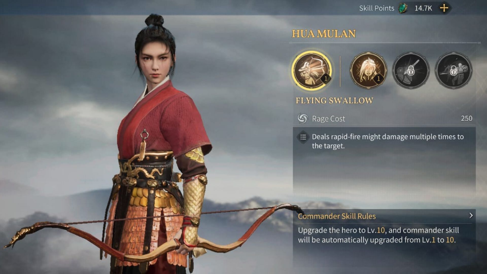 Hua Mulan&#039;s stats in Age of Empires Mobile (Image via Level Infinite)