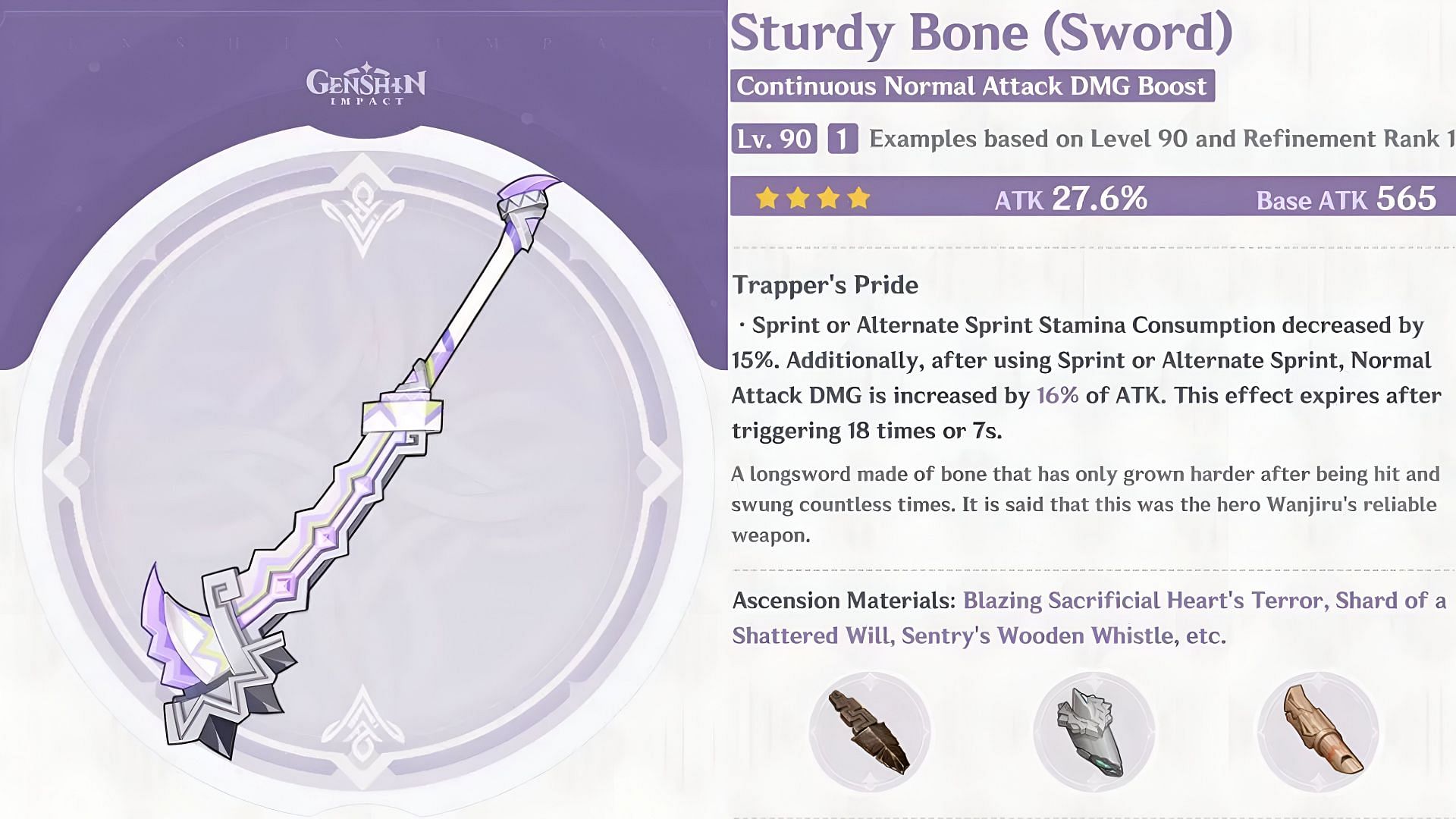 Sturdy Bone Stats and Effects in Genshin Impact (Image via HoYoverse)