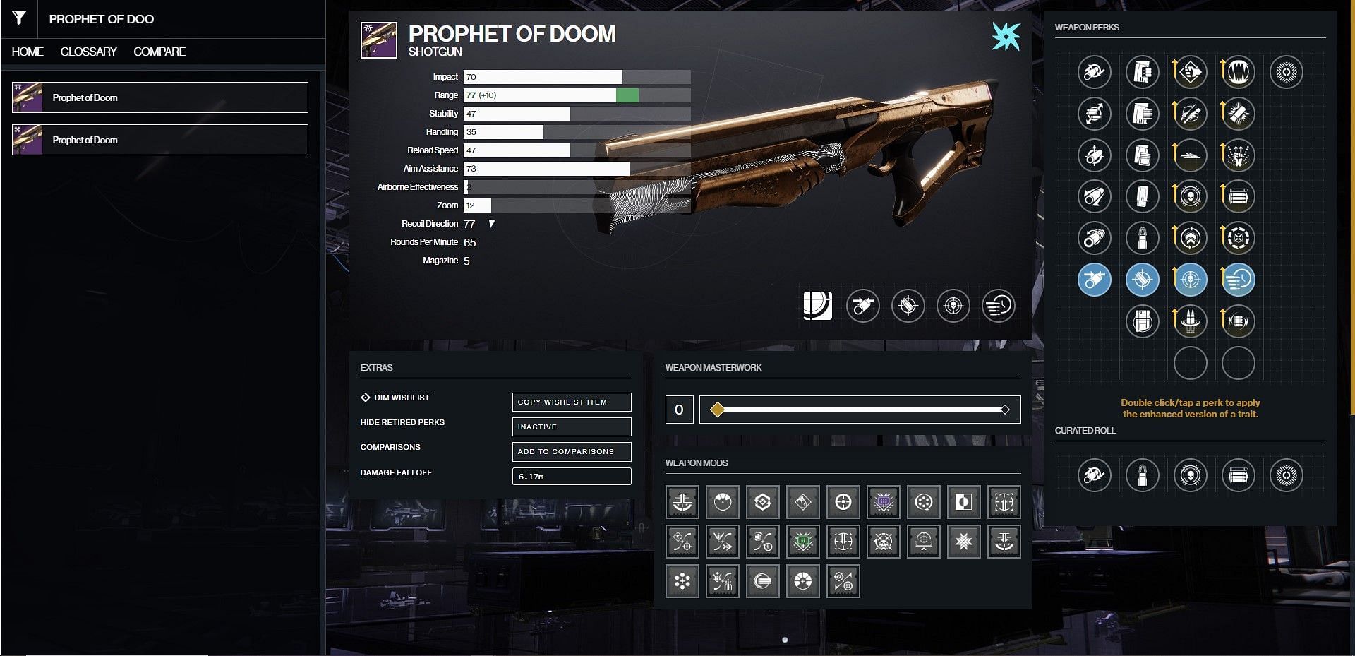 Prophet of Doom PvP god roll (Image via Bungie/D2 Gunsmith)