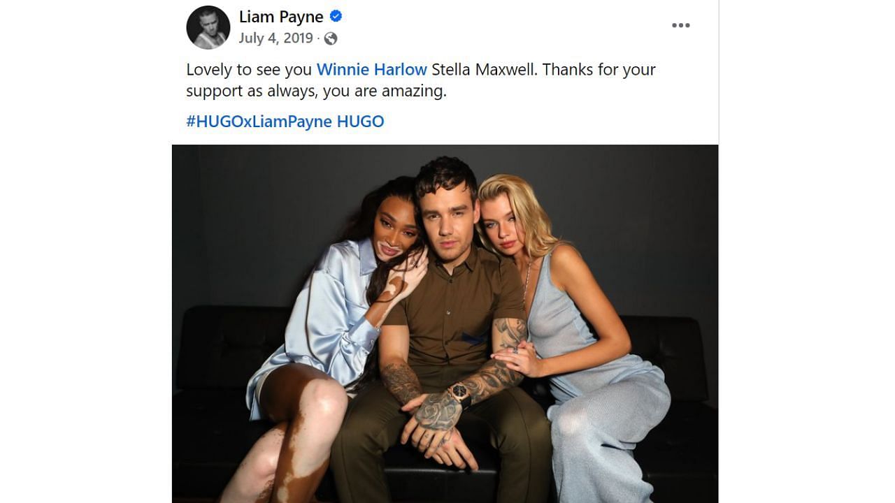 Liam Payne thanked Winnie Harlow in 2019 for her support. [photo: Liam Payne/FB]