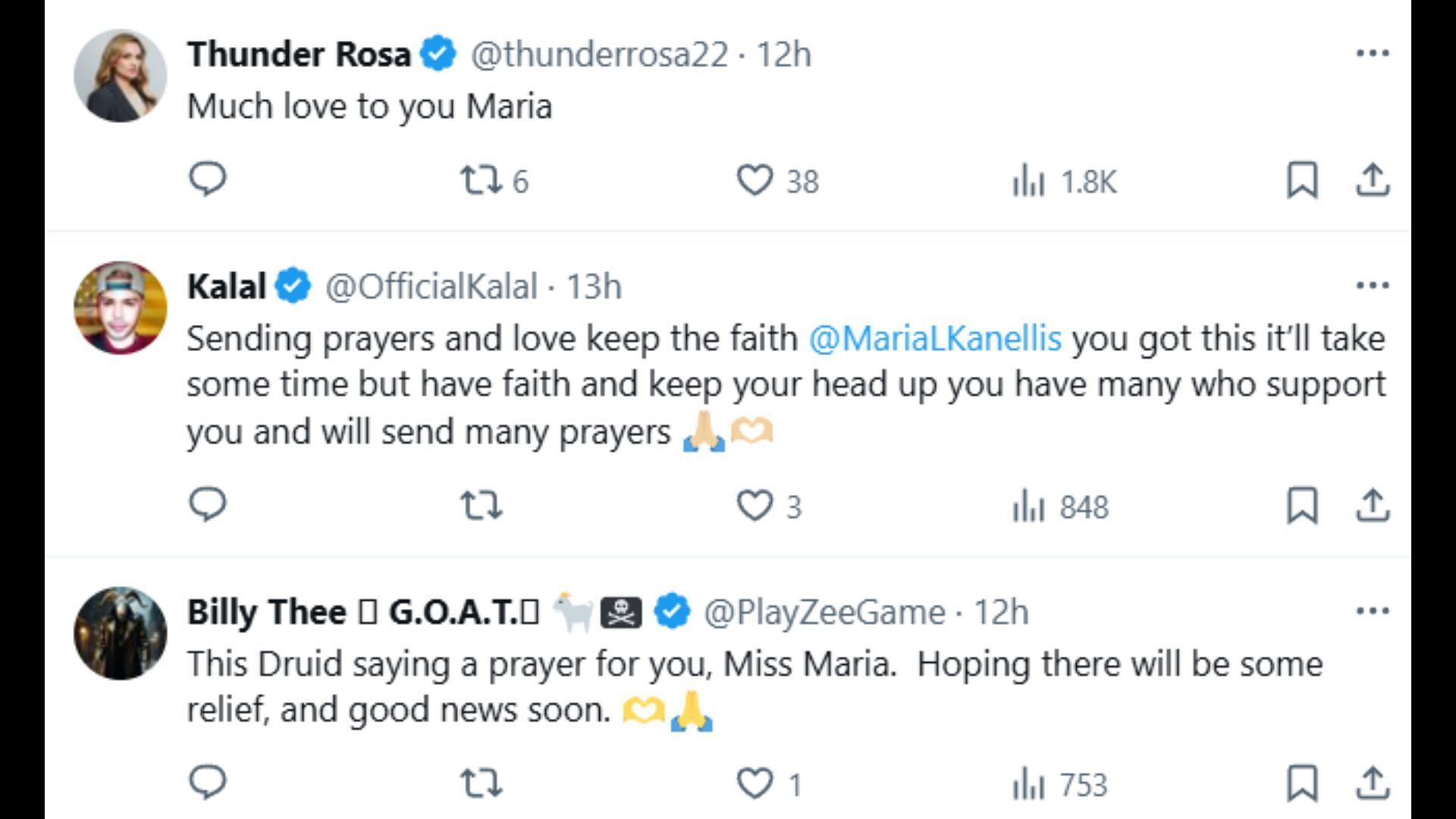 Reactions to Kanellis&#039; health update (Image via her X handle)