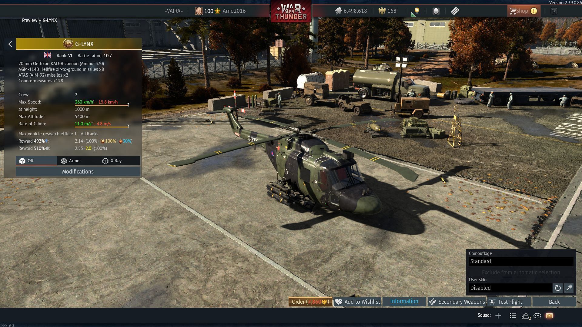 The G-LYNX is a BR 10.7 British helicopter (Image via Gaijin Entertainment)