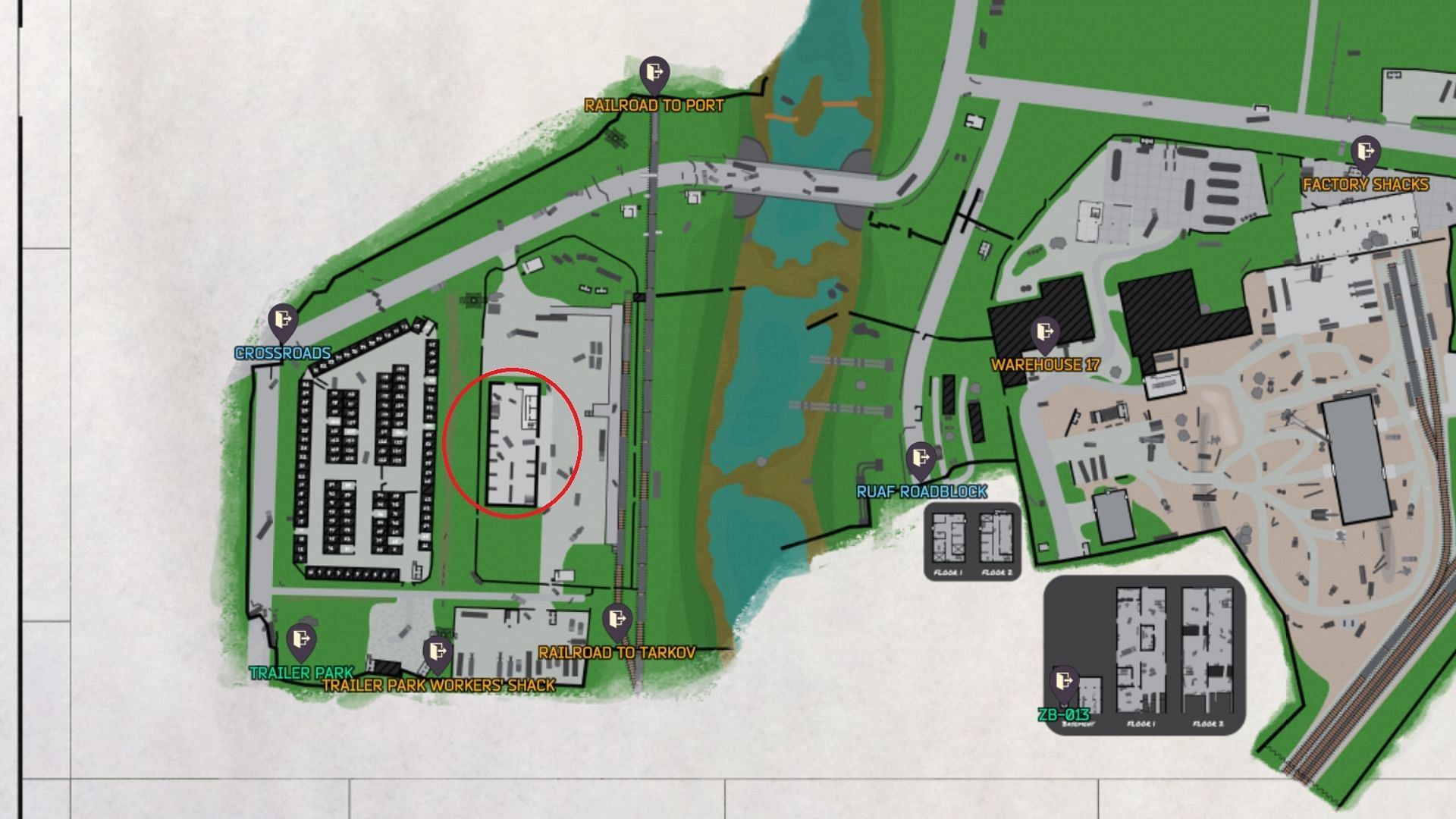 Location of the warehouse on Customs (Image via Battlestate Games and Map Genie)