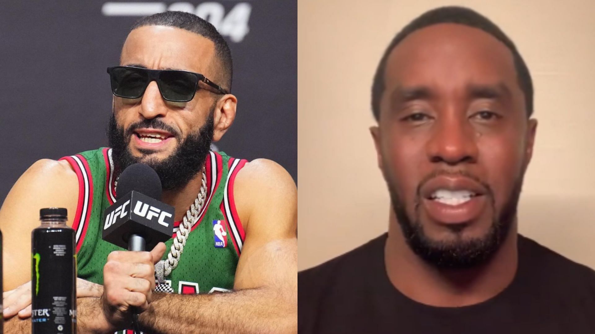 Belal Muhammad (left) clarifies P. Diddy (right) comment about Shavkat Rakhmonov [Images courtesy of @bullyb170 &amp; @diddy on X]