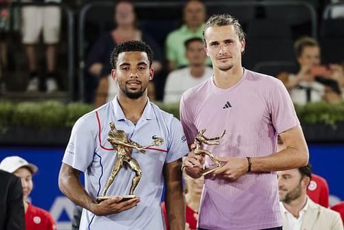 Arthur Fils (L) and Alexander Zverev with their Hamburg Open trophies (Image: Getty)