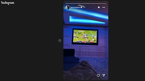 Simone Biles watching NFL ahead of Jonathan Owens' game (image credit: instagram/simonebiles)