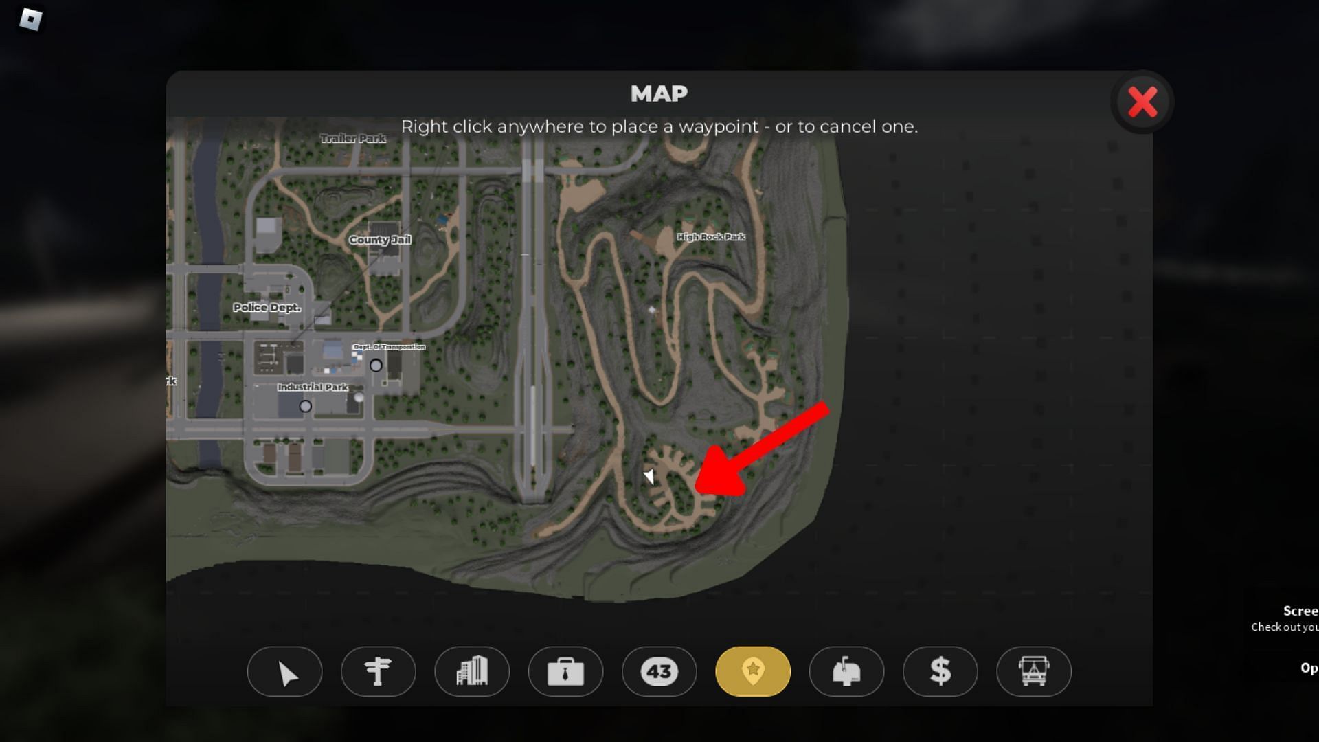 Campsite location on the map (Image via Roblox)