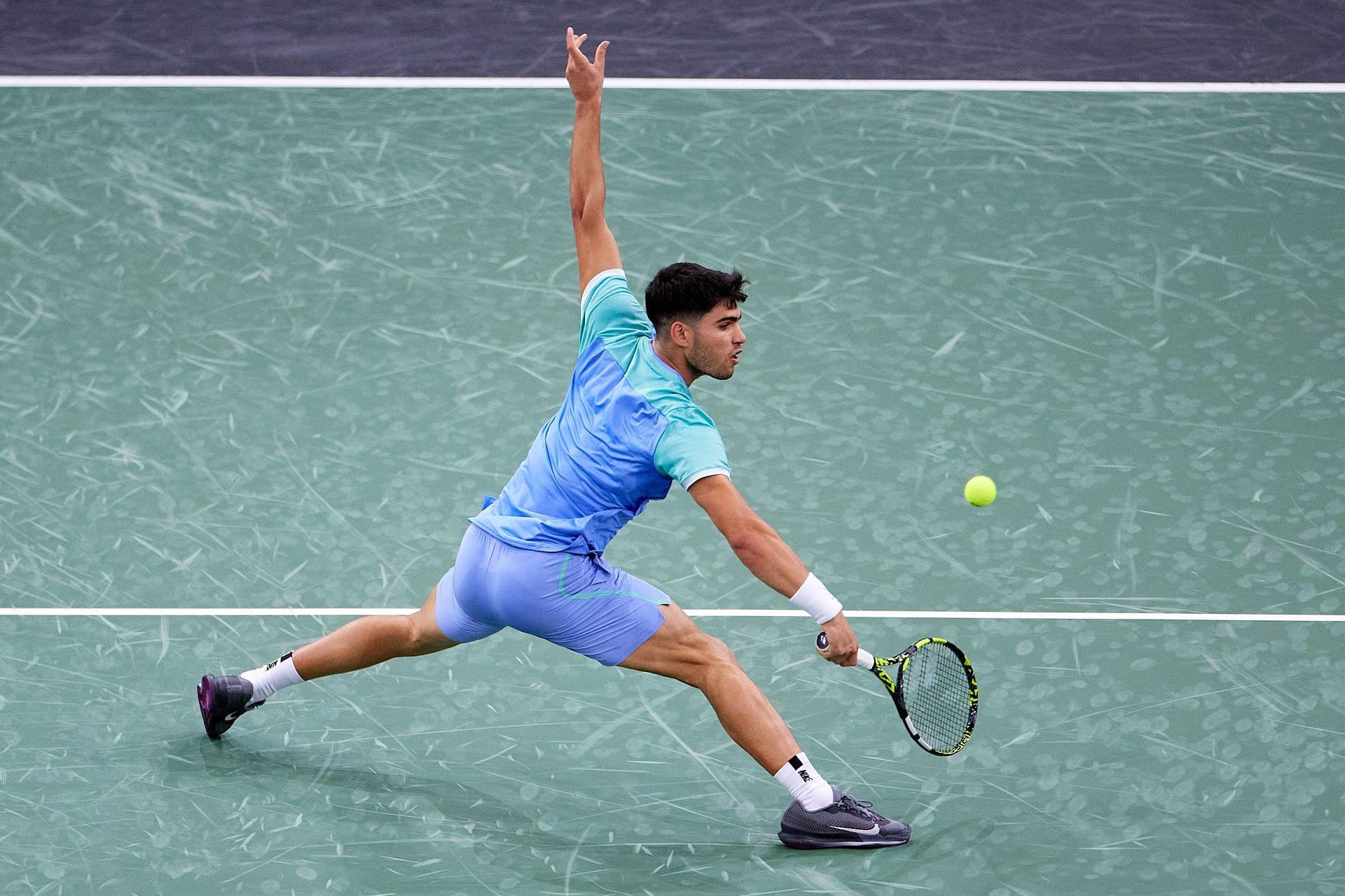 Carlos Alcaraz in action at the 2024 Rolex Paris Masters (Picture: Getty)