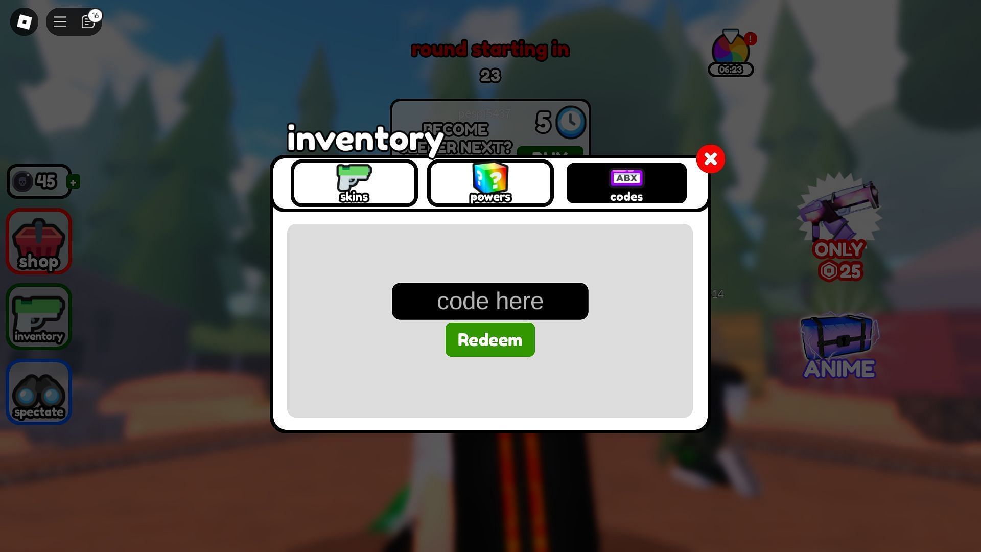 Code box in Hide or Die (Image via Roblox)