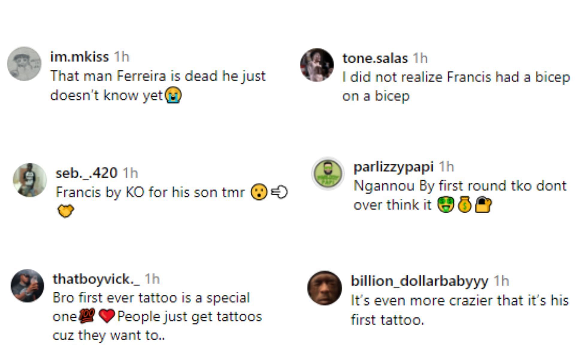 Fan reaction to Ngannou&#039;s tattoo honoring his late son [Image courtesy: @homeoffight - Instagram]