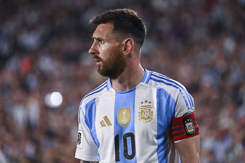 Argentina attacker Lionel Messi looks on.