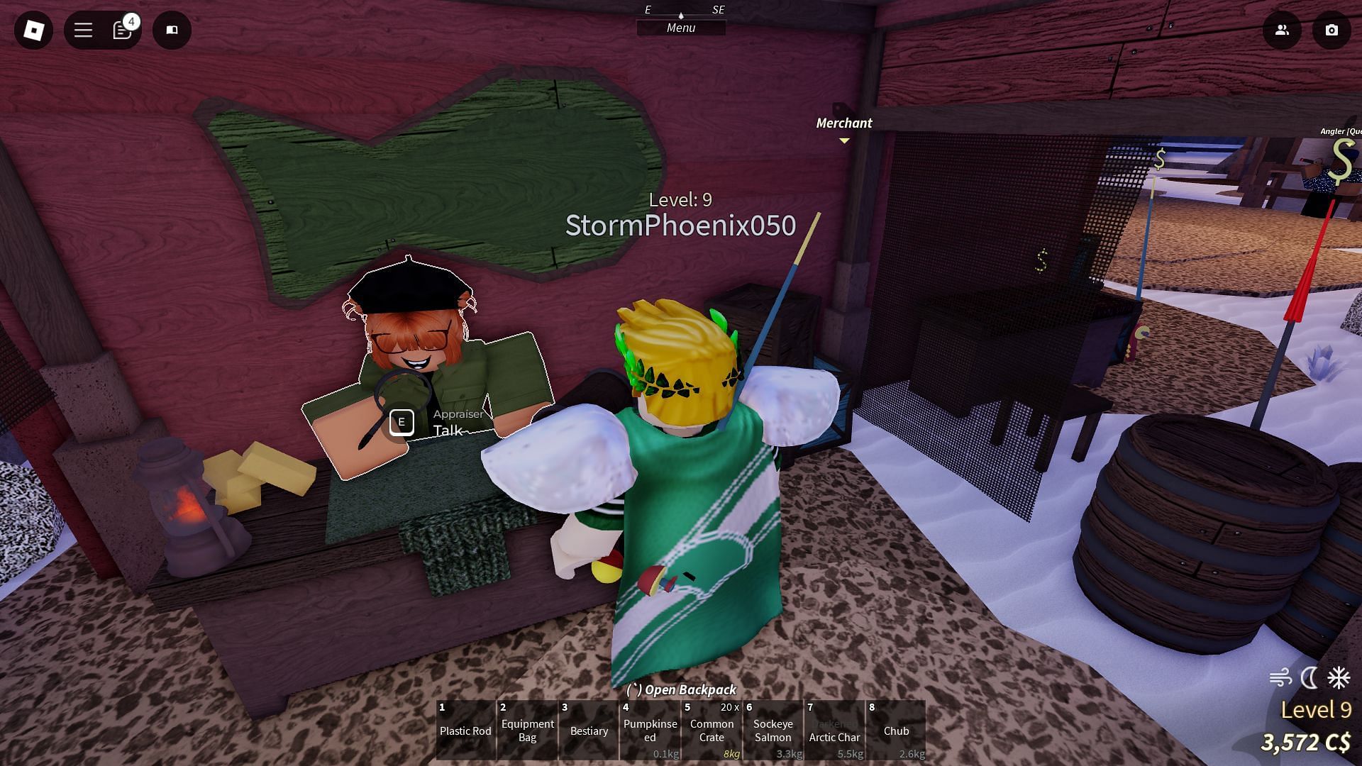 You must talk to this NPC to get your fish appraised in Roblox Fisch (Image via Roblox)