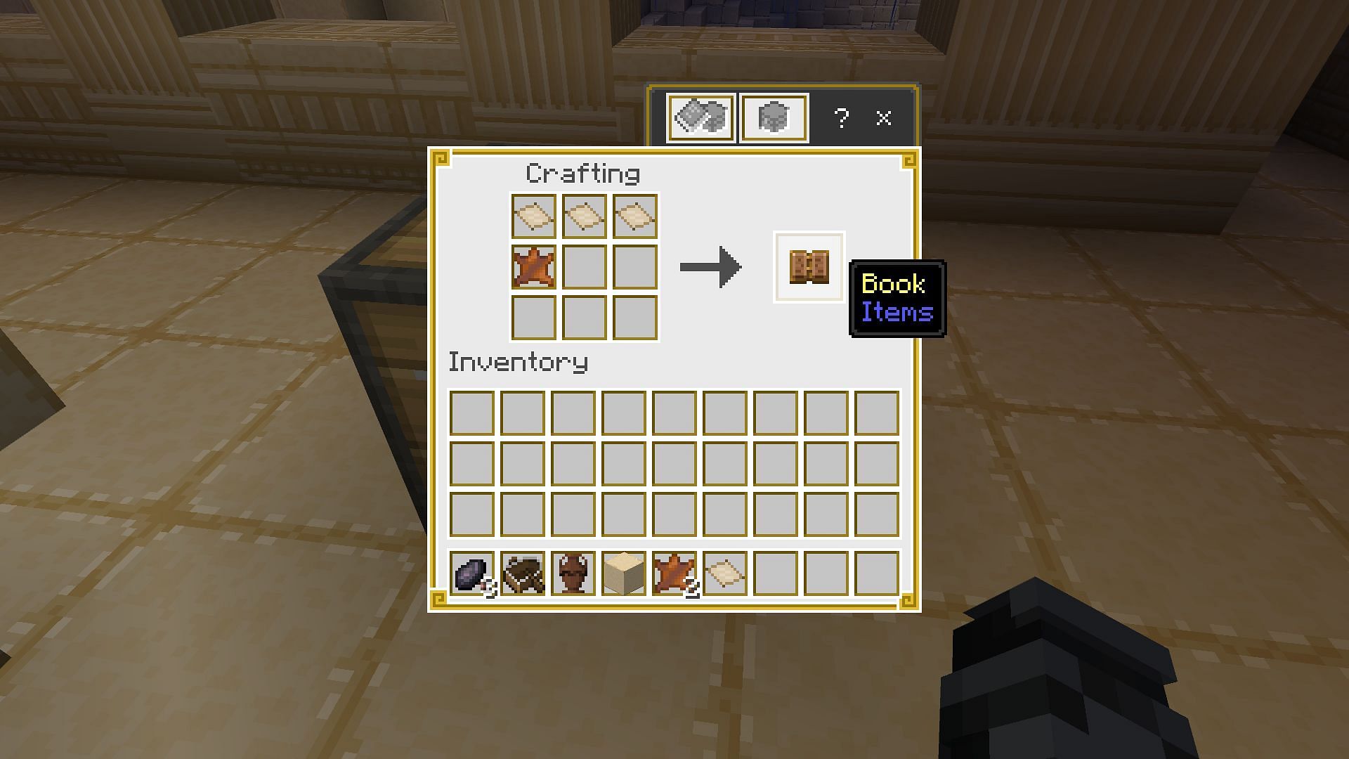 Place the items in this format to craft a book in Minecraft (Image via Mojang Studios)