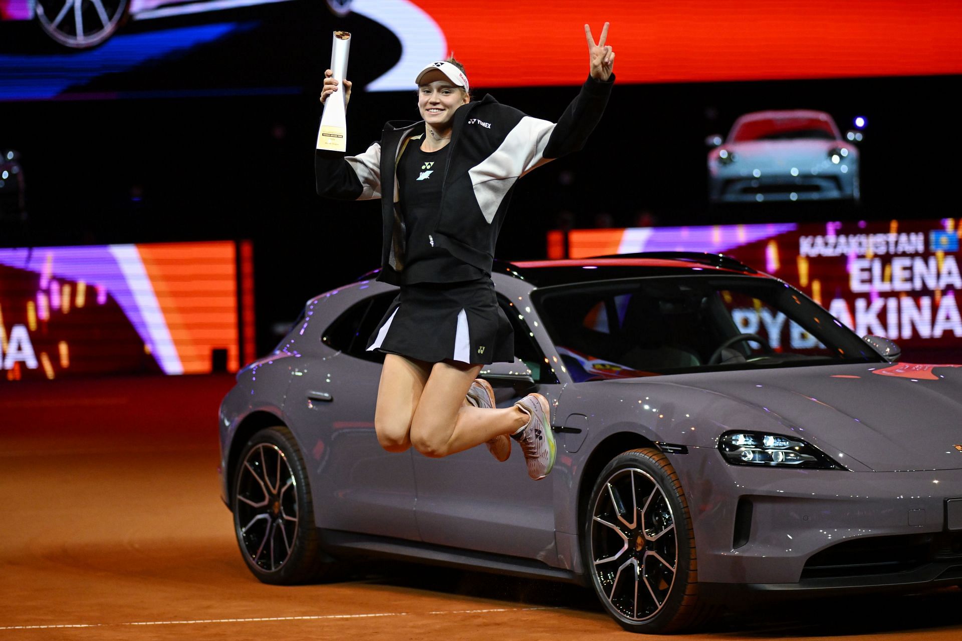 Elena Rybakina pictured after winning the 2024 Stuttgart Open (Source: Getty)