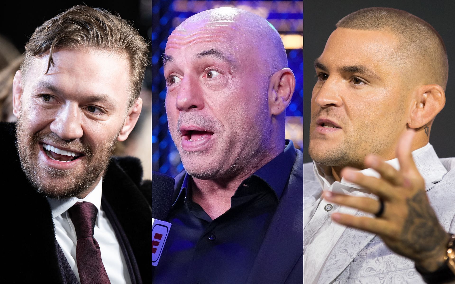 Conor McGregor (left) seemingly impressed Joe Rogan (middle) and Dustin Poirier (right) with his yacht in 2021 [Images courtesy: Getty Images]