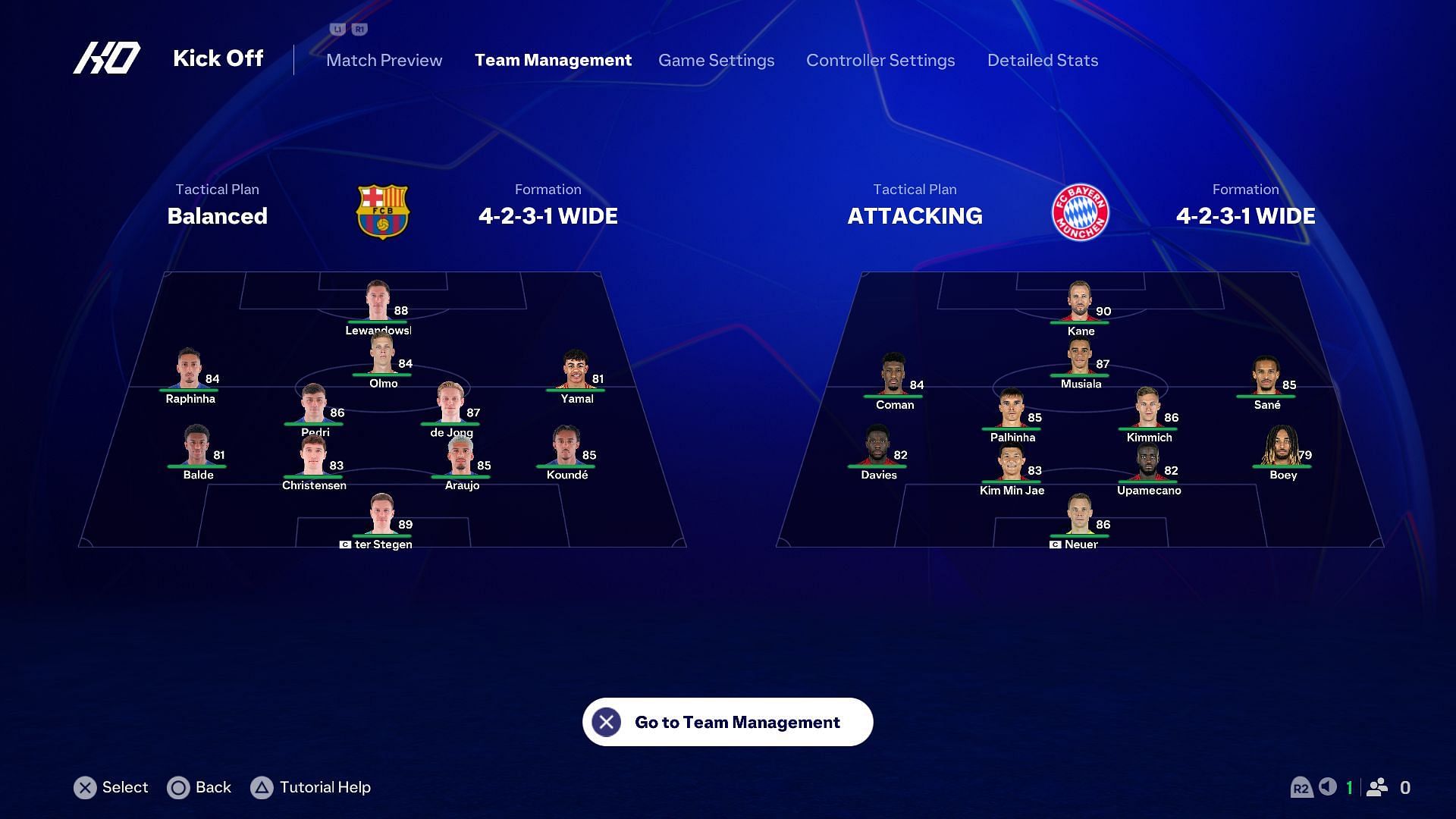 Barca and Bayen using the same formation (Image via EA Sports)