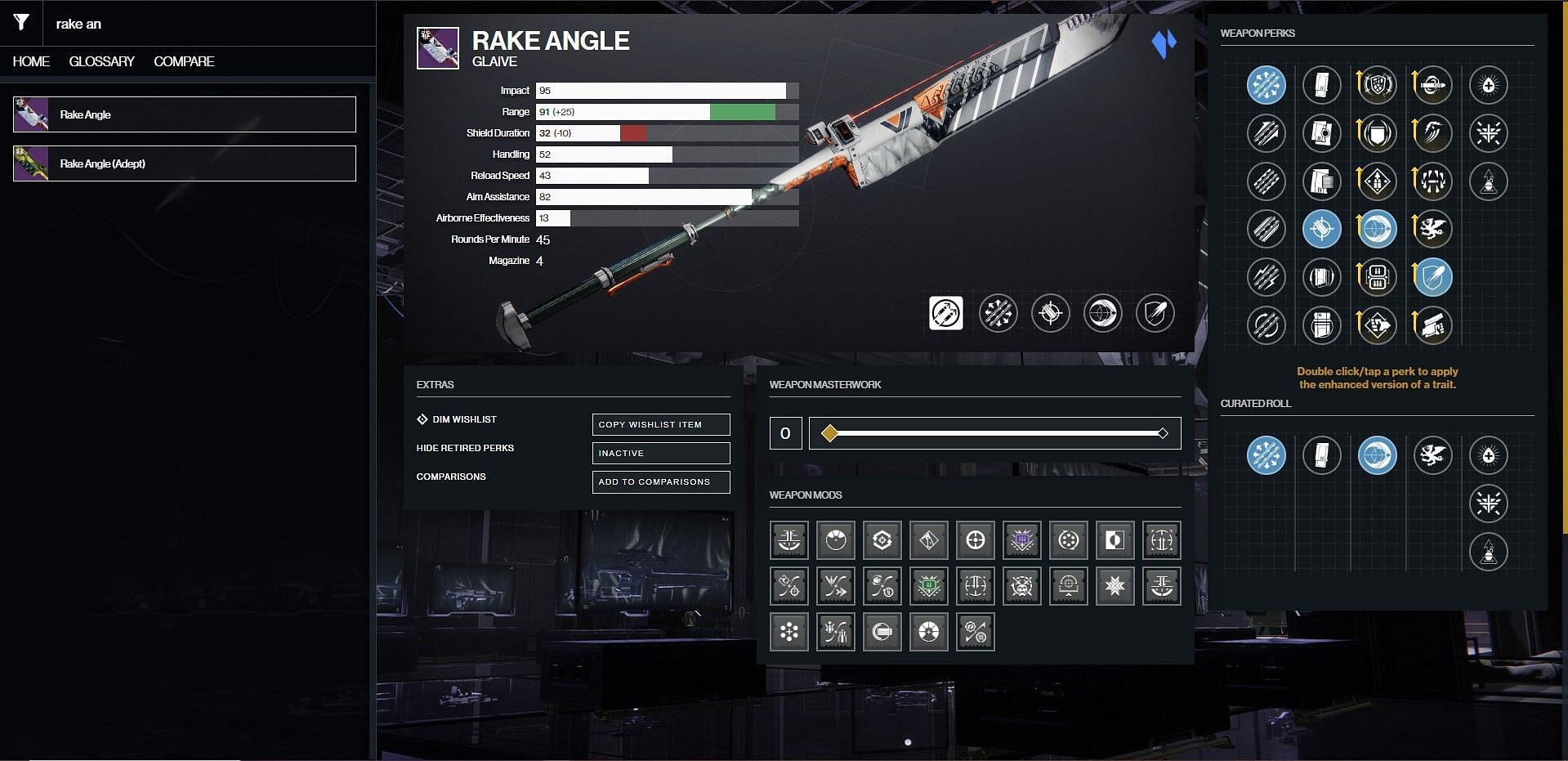 Rake Angle PvP god roll (Image via Bungie/D2Gunsmith)