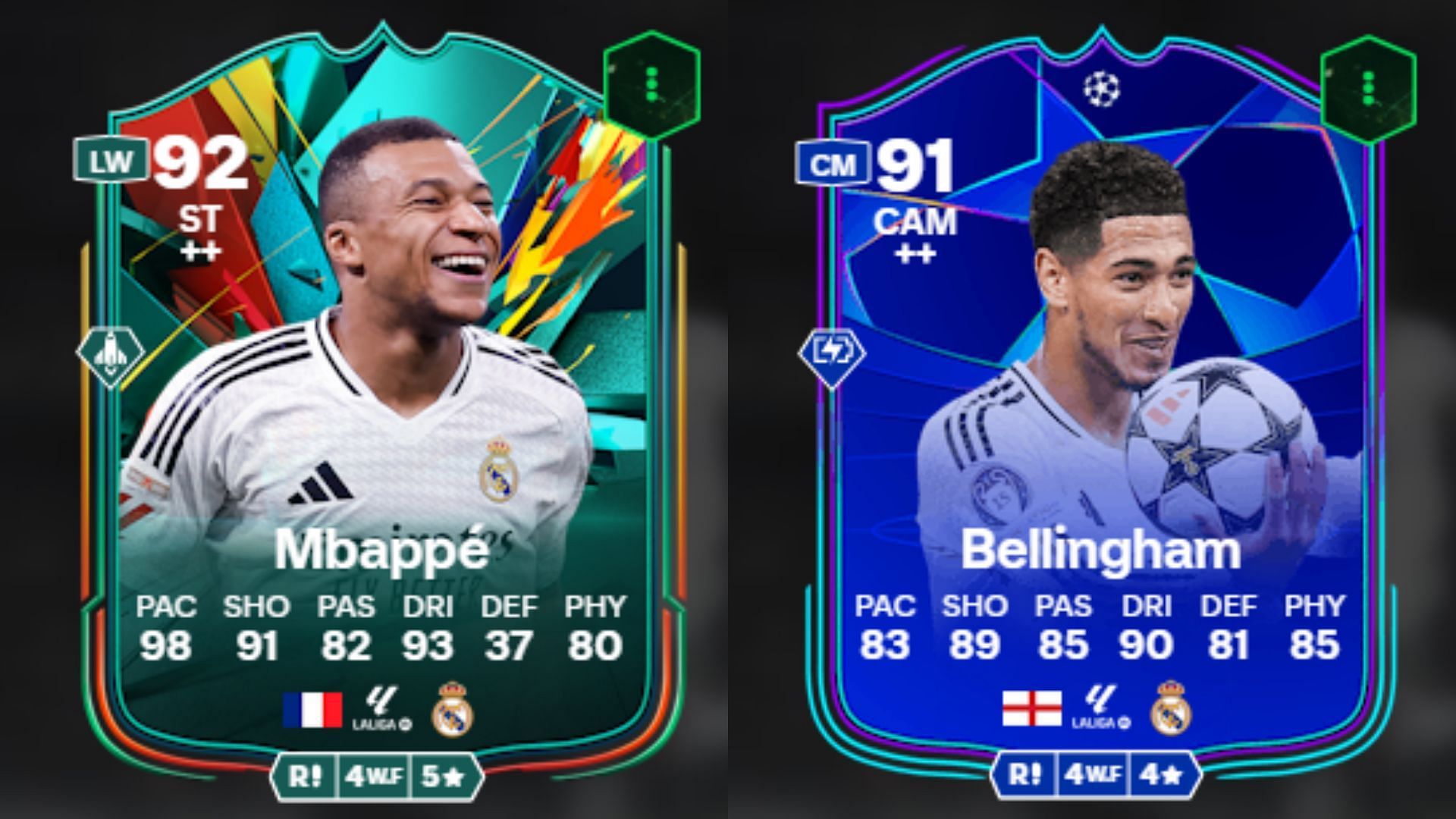 Mbappe Total Rush and Bellingham UCL RTTK cards (Images via FUTBIN || EA Sports)