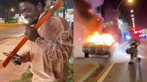 Firefighters were called to Kodak Black's first Kick stream after rapper's car went up in flames