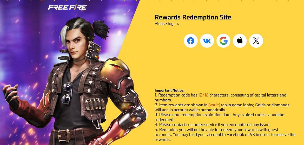 रिडीम कोड (Image via reward.ff.garena.com)