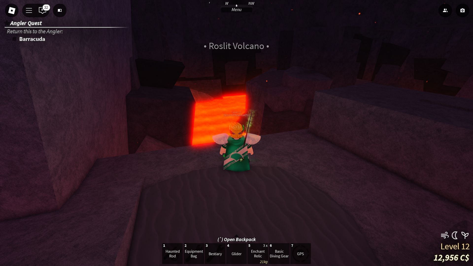 A Legendary fish appears in the Roslit Volcano area (Image via Roblox)