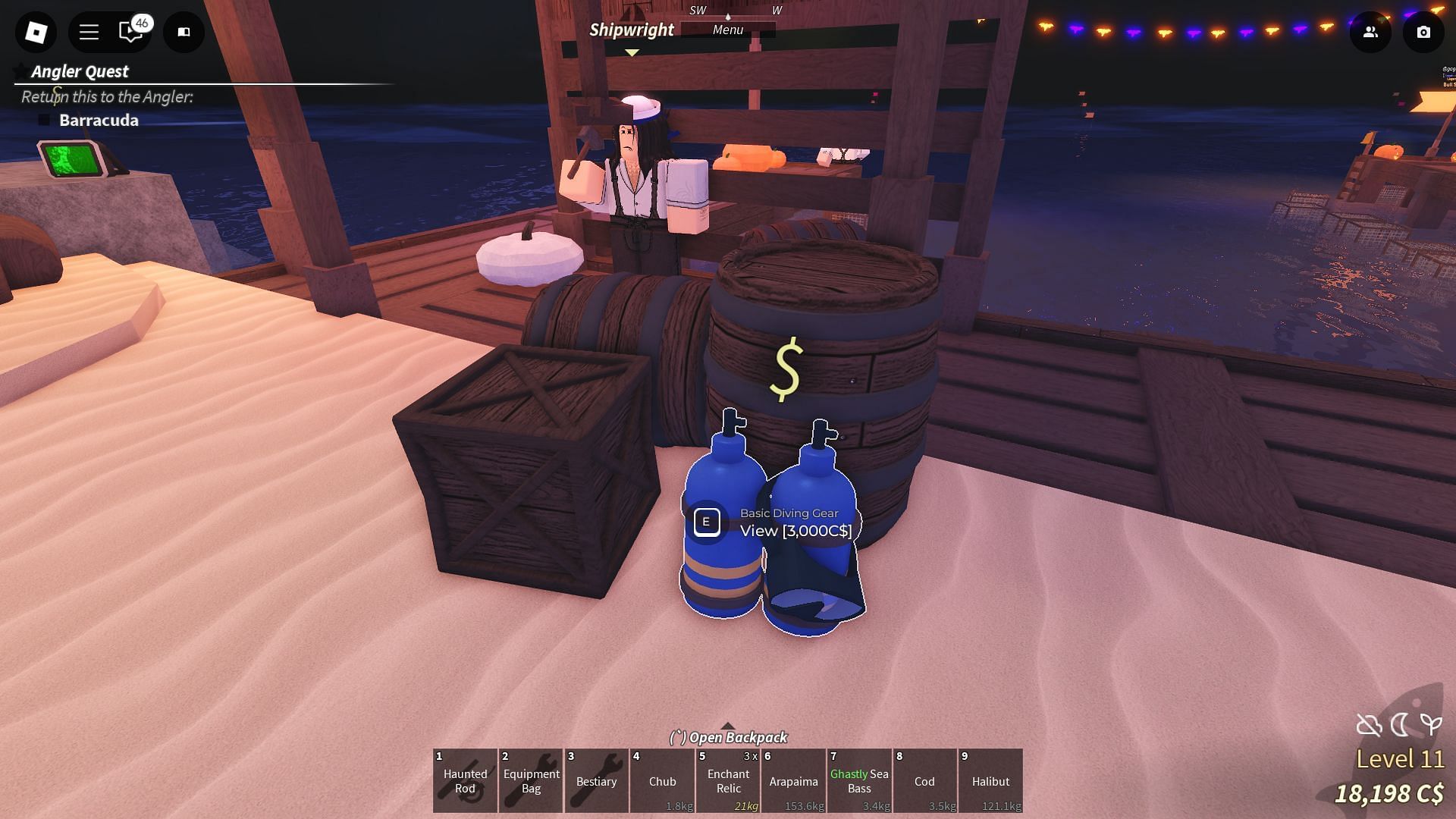 Don't forget to purchase the Diving Gear before heading out (Image via Roblox)