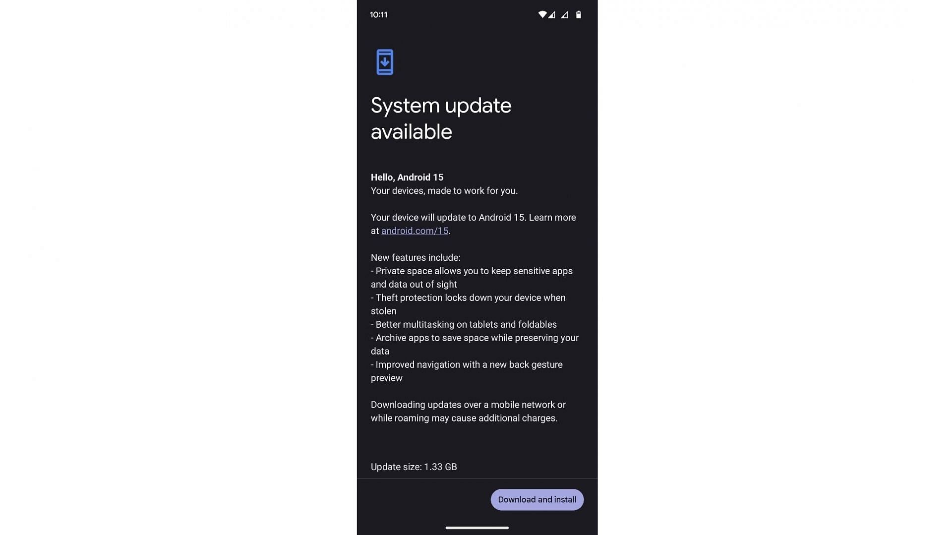 Android 15 update on our Pixel 6a (Image via Sportskeeda)