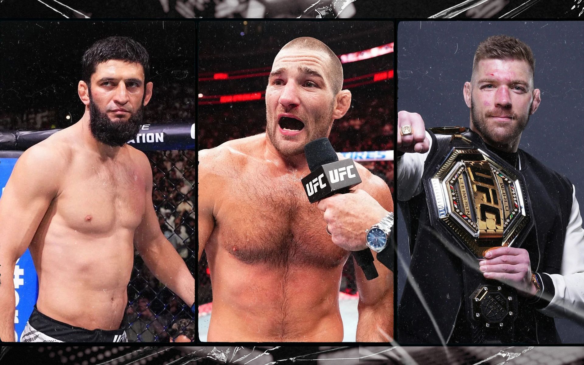 Former champs weigh in on UFC putting up Khamzat Chimaev (left) over Sean Strickland (center) for title fight with Dricus du Plessis (right). [Images courtesy: Getty Images]