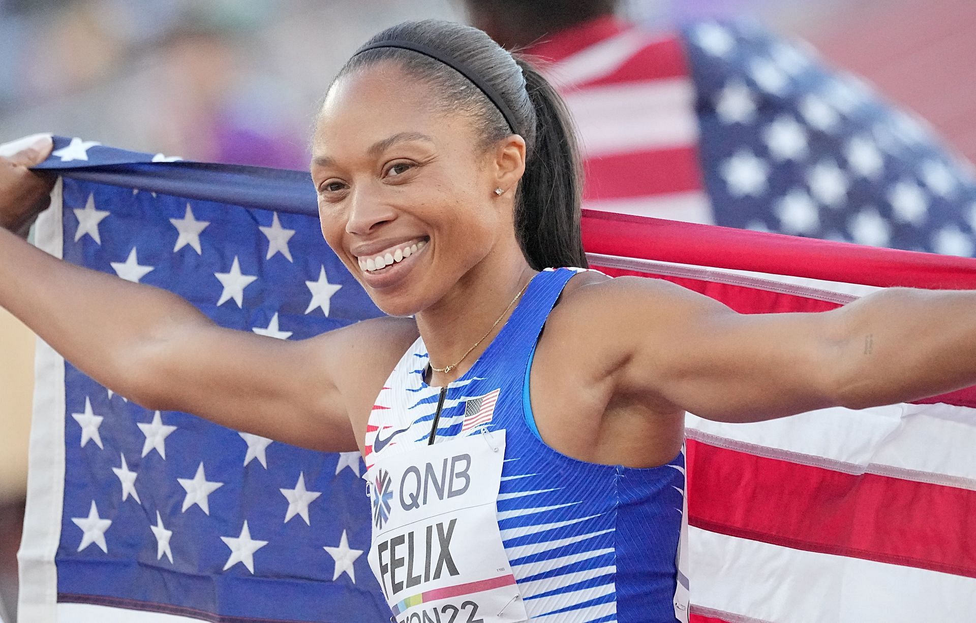 Allyson Felix at the World Championships (Image via Getty)