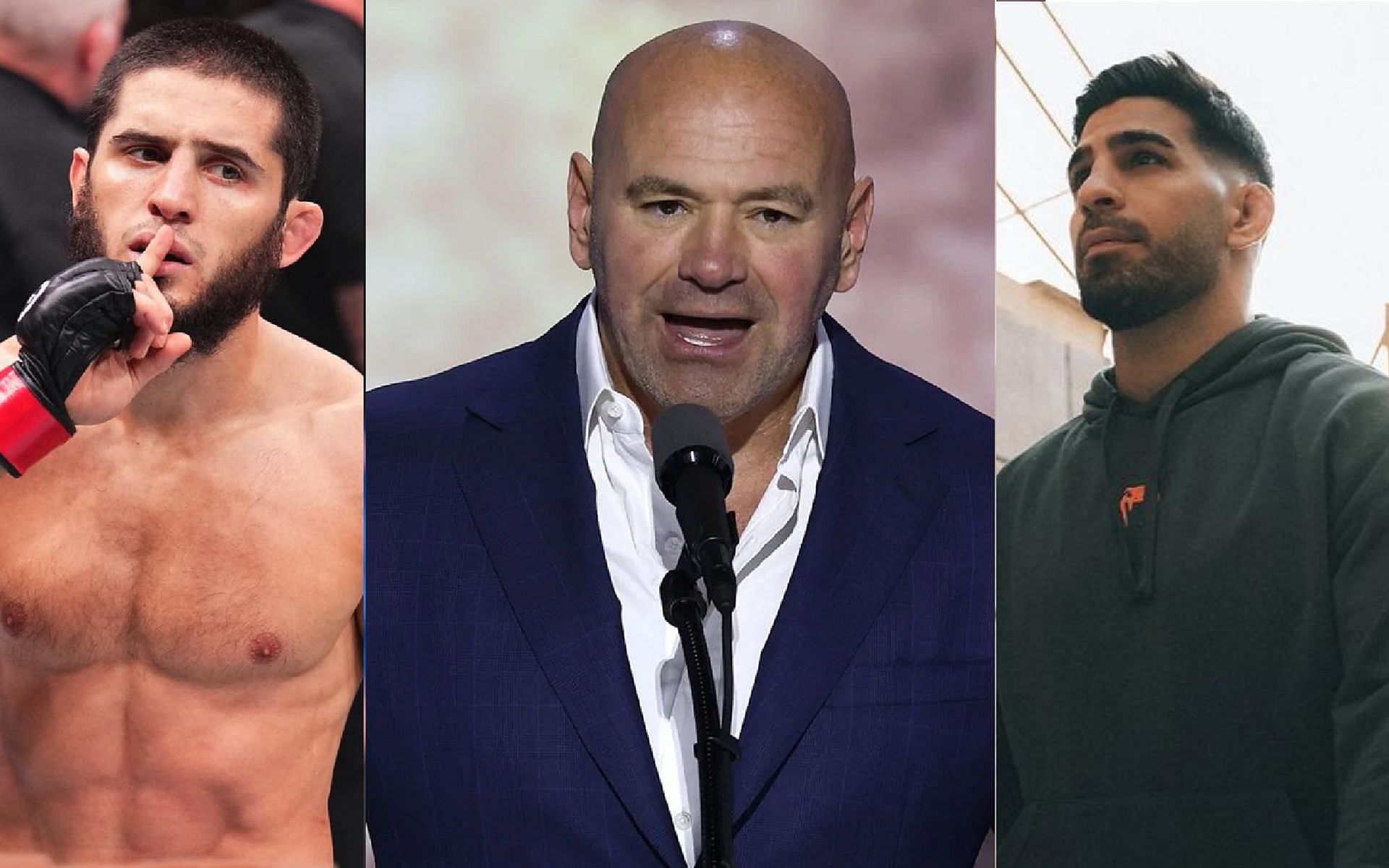 Dana White (center) shuts down Ilia Topuria