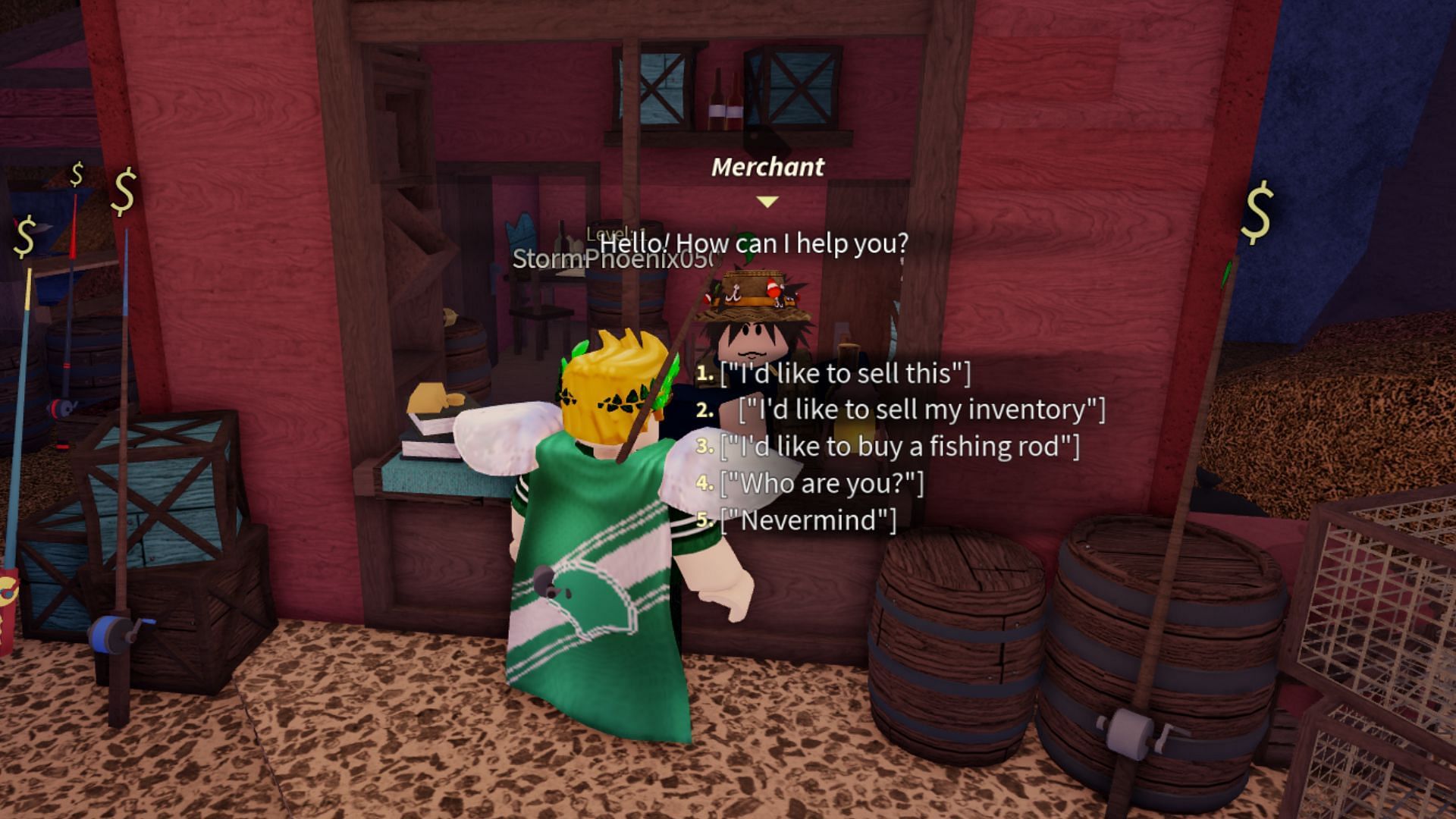 You can sell your catch to the merchant (Image via Roblox)