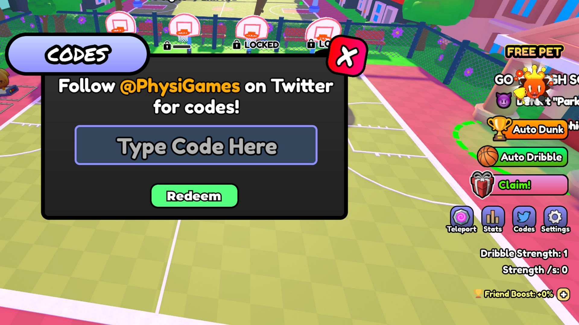 Redeem codes in Dunk Battles (Image via Roblox)