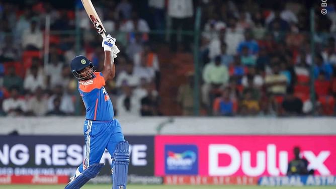 [Watch] Sanju Samson hits an exquisite shot over extra cover off the backfoot for a maximum in IND vs BAN 2024 3rd T20I