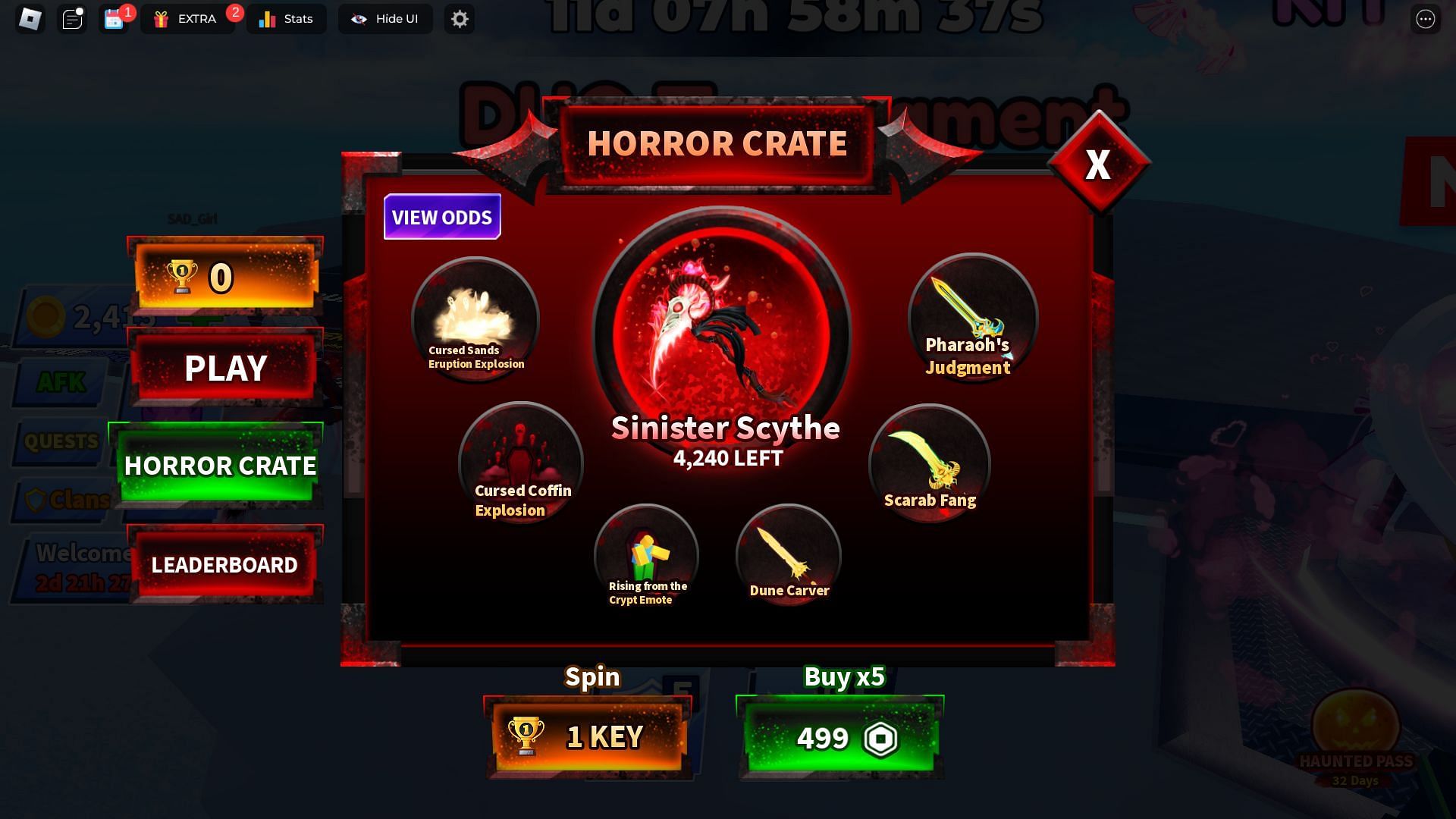 The Horror Crate menu (Image via Roblox)