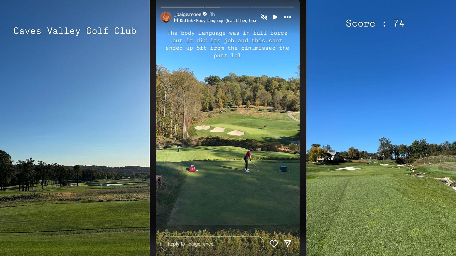 Screenshots of Paige Spiranac&#039;s Instagram Story (Images via @_paige.renee/Instagram)