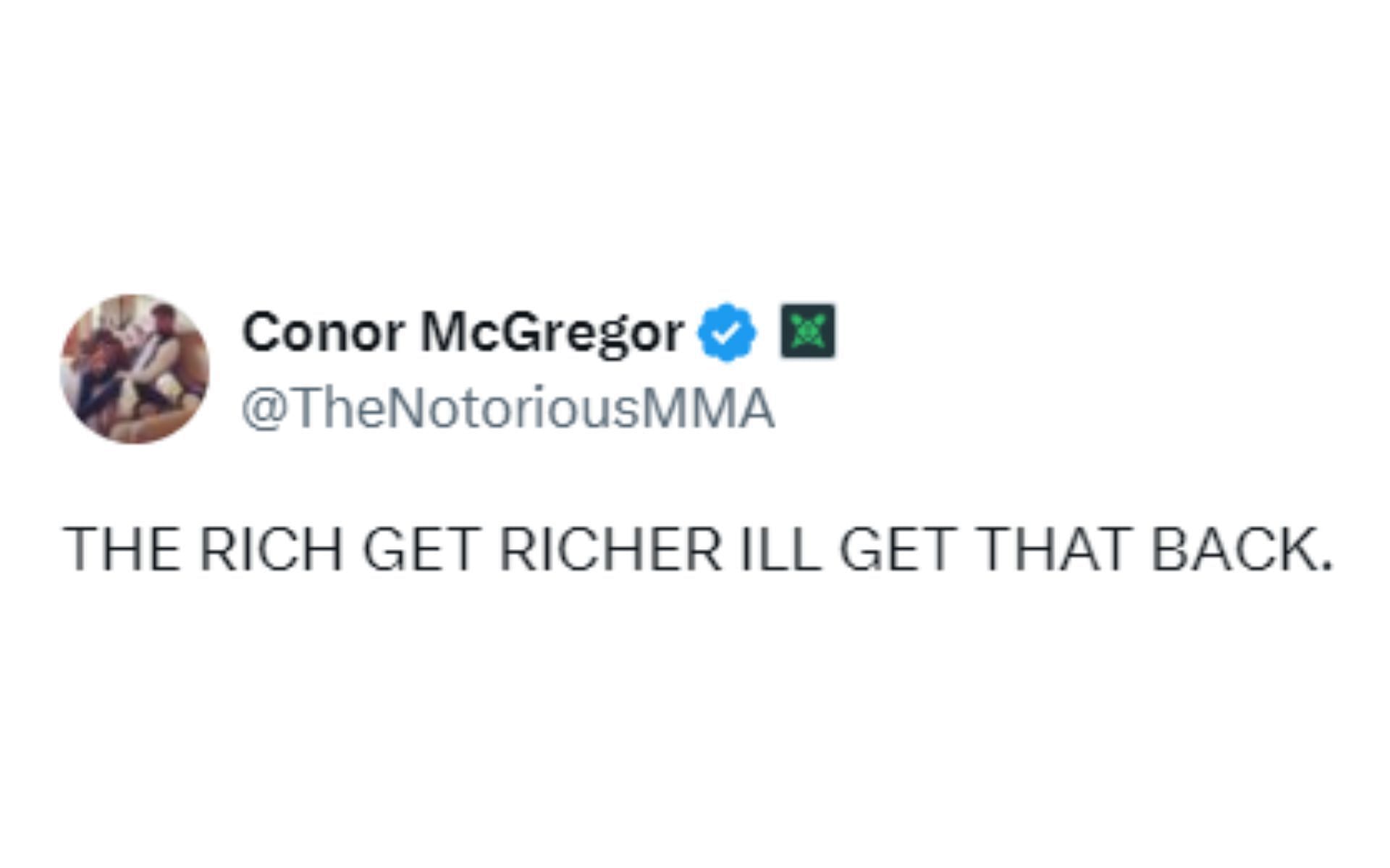 Screenshot of Conor McGregor's post on X