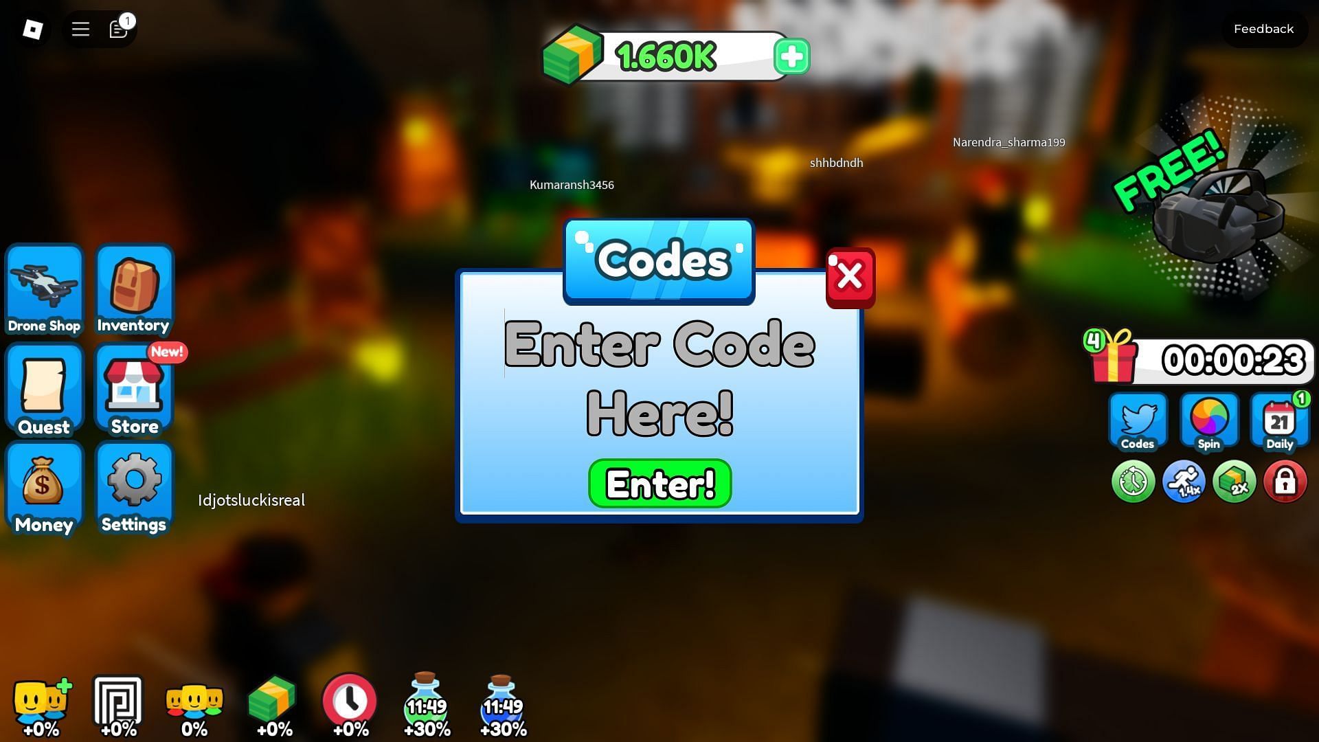 The code box in Drone Simulator (Image via Roblox)