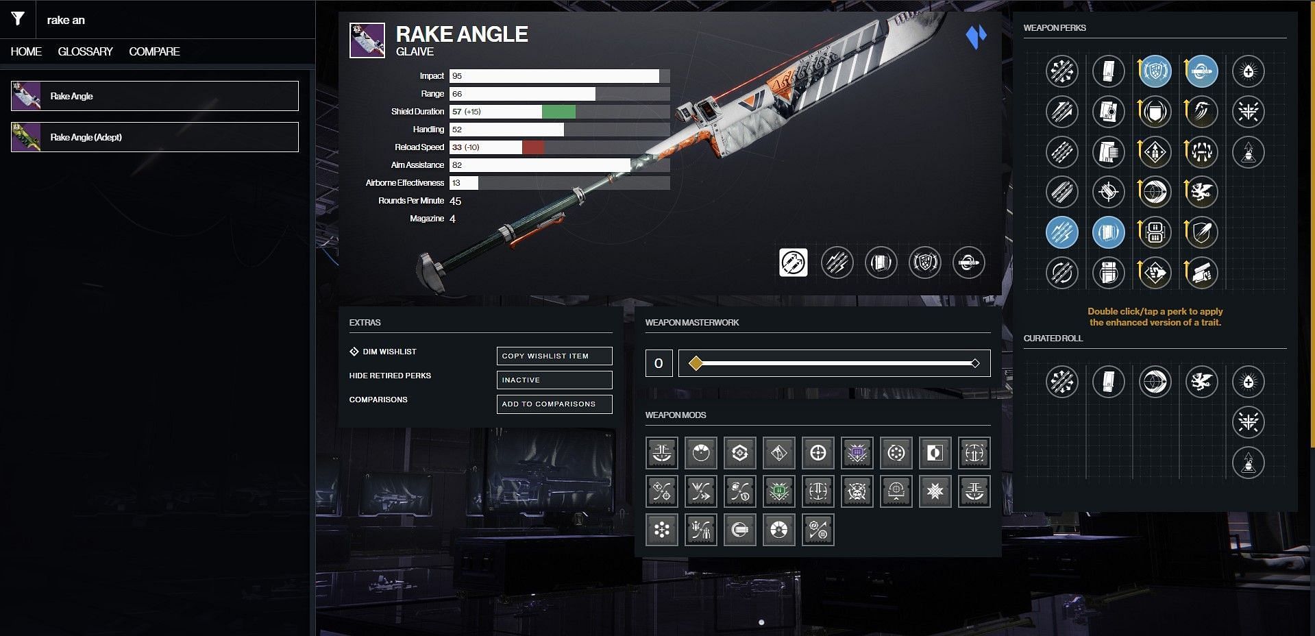 Rake Angle PvE god roll (Image via Bungie/D2Gunsmith)