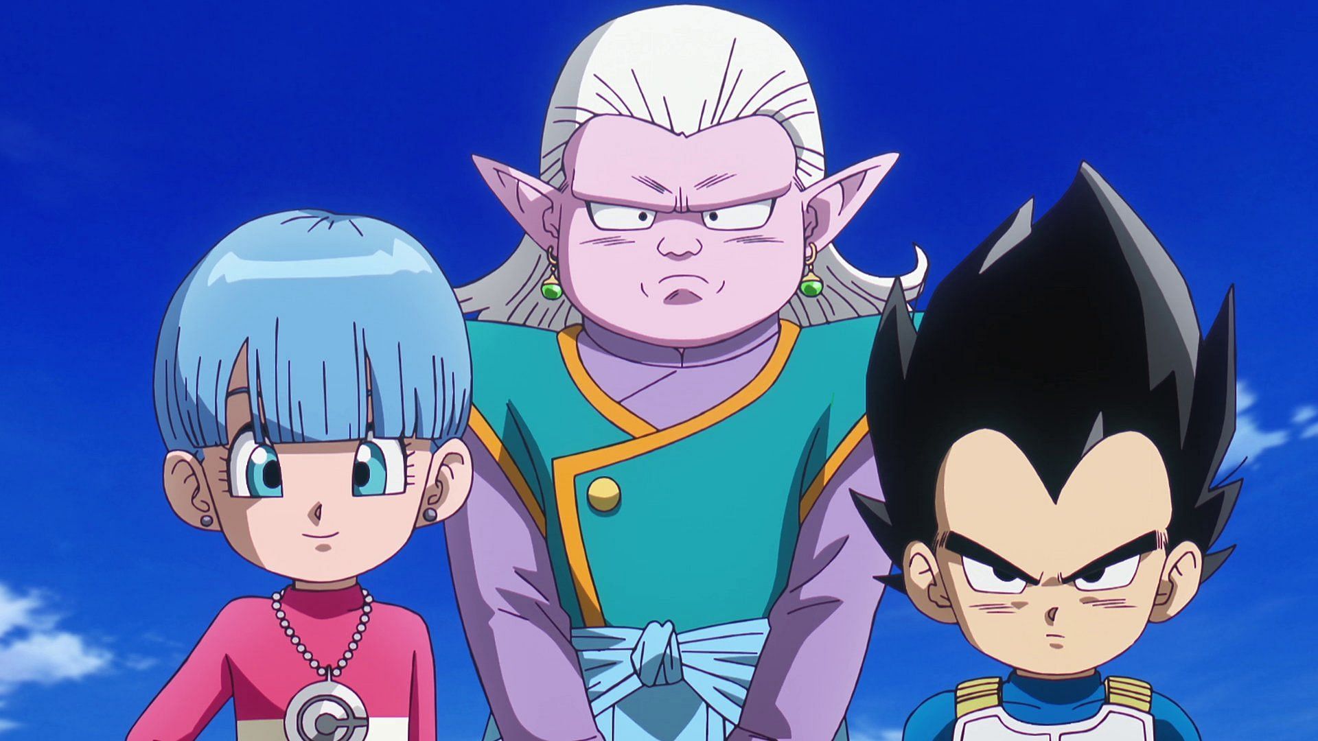 Bulma, Kibito, and Vegeta as kids (Image via Toei Animation).