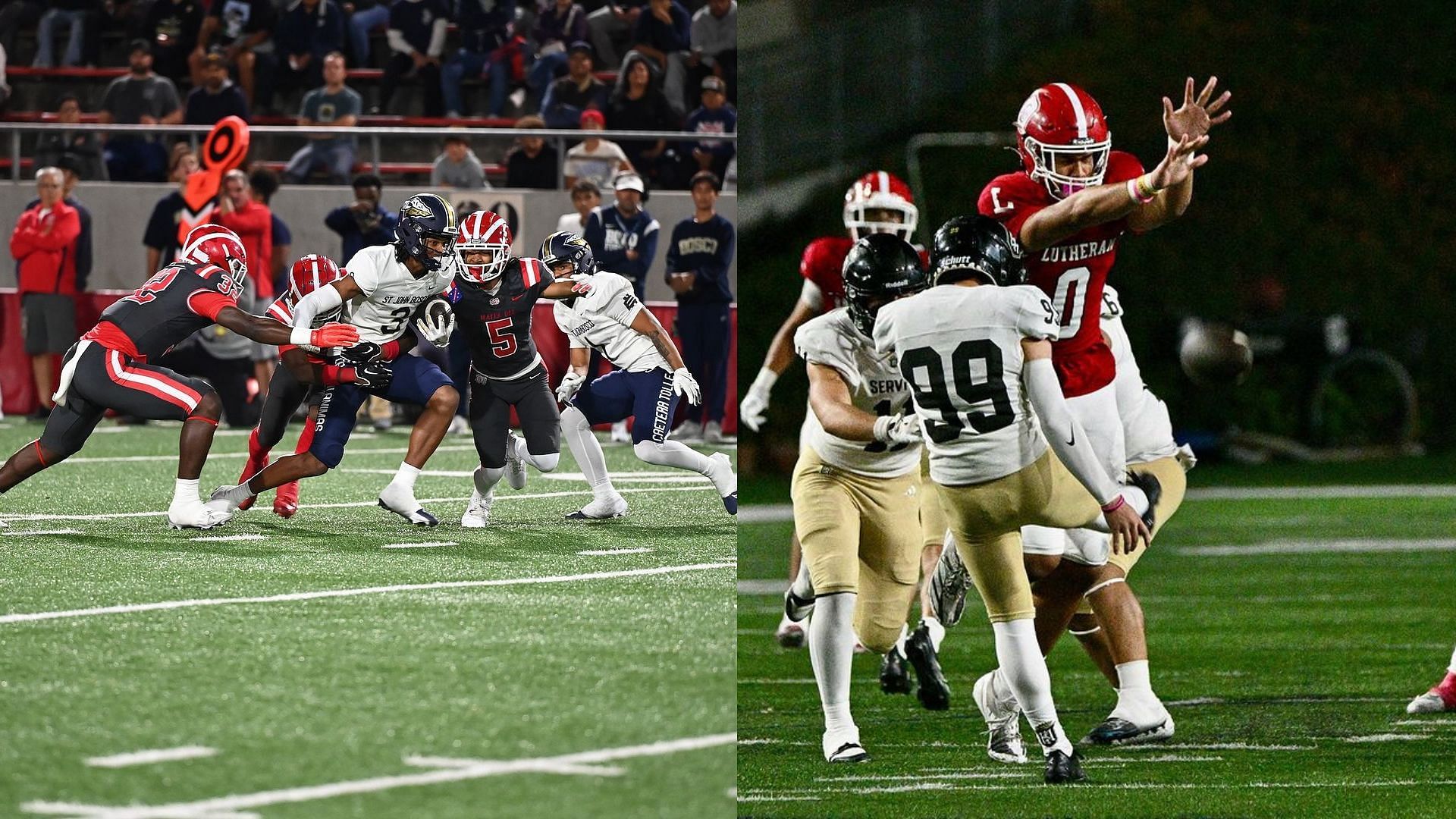 Mater Dei vs. St. John Bosco and Orange Lutheran vs. Servite (Images via Instagram/Mater Dei Football and Orange Lutheran Football)