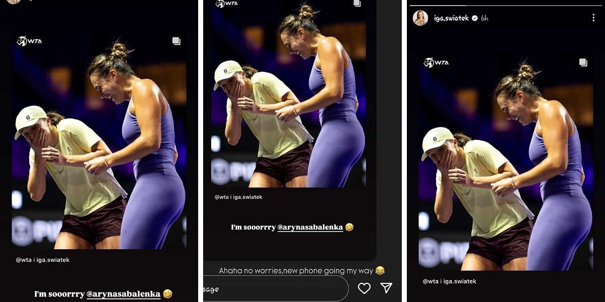 Iga Swiatek hilariously apologizes to Aryna Sabalenka for accidentally breaking her phone during WTA Finals practice (via Instagram)