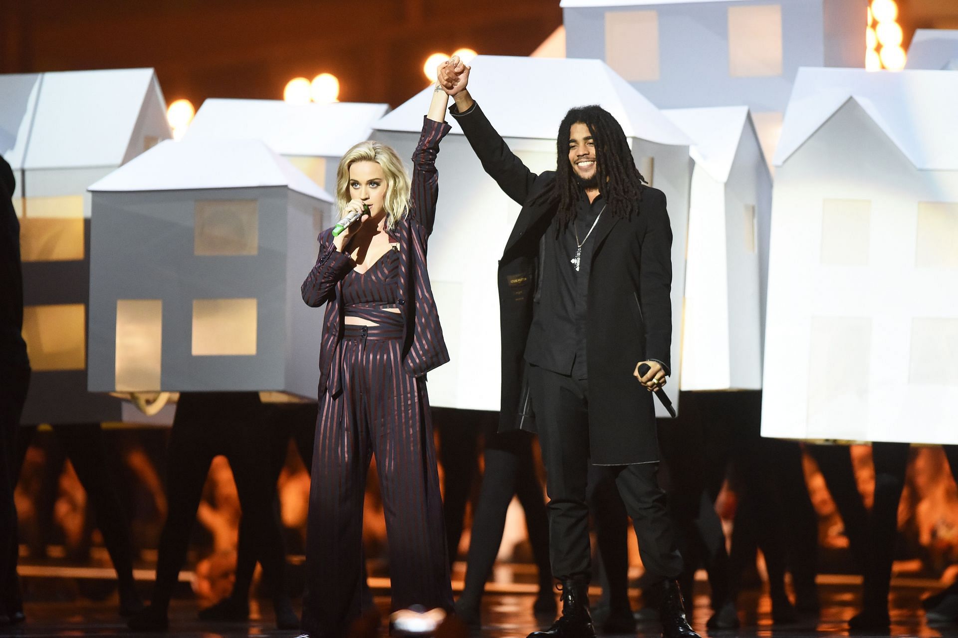 Katy Perry and Skip Marley at the BRIT Awards 2017. (Image via Getty)