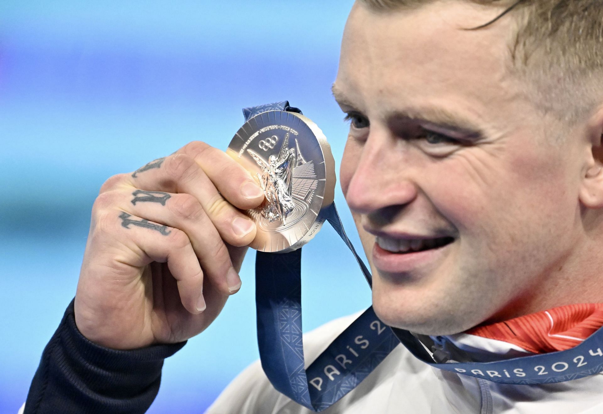 Adam Peaty with the silver medal from men&#039;s 100m breaststroke at the Paris Olympics [Image Source: Getty]